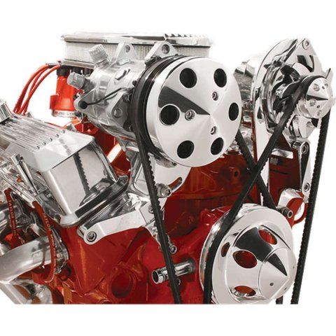 Air Conditioning Bracket - Passenger Side - Head / Water Pump Mount - Aluminum - Polished - Sanden 508 Compressor - Short Water Pump - Small Block Chevy - Kit