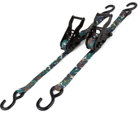Ratchet Tie Down - 1 in Wide - 12 ft Long - 1200 lb Capacity - Adjustable - Nylon - Camo - Pair