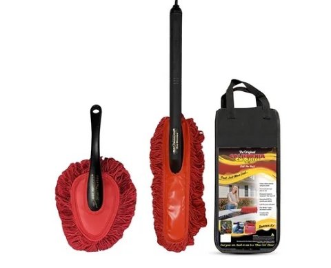 Car Duster - Classic California Car Duster - Plastic Handle Duster - Plastic Handle Mini Duster - Paraffin Baked Cotton - Red - Kit