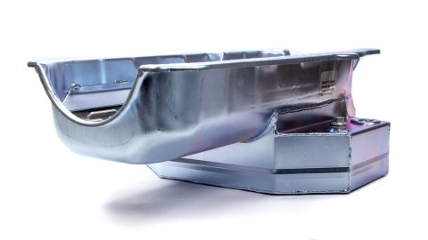 Engine Oil Pan - Competition - Rear Sump - 8 qt - 7 in Deep - Louvered Windage Tray - Steel - Zinc Plated - 1-Piece Seal - Small Block Chevy - Each