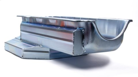 Engine Oil Pan - Rear Sump - 7 qt - 6.5 in Deep - Steel - Zinc Plated - 2-Piece seal - Small Block Chevy - Each