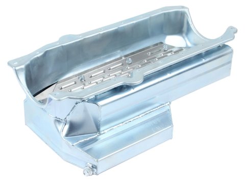 Engine Oil Pan - Rear Sump - 7 qt - 6.5 in Deep - Steel - Zinc Plated - 1-Piece Seal - Small Block Chevy - Each