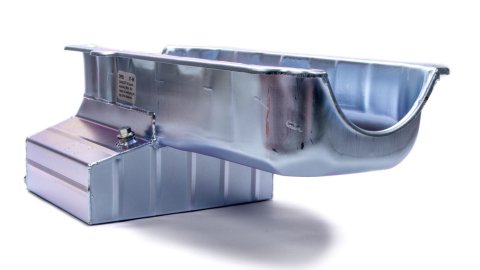 Engine Oil Pan - Claimer Pan - Rear Sump - 8 qt - 8 in Deep - Steel - Zinc Plated - 2-Piece Seal - Small Block Chevy - Each
