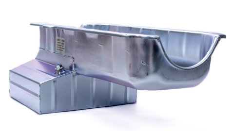 Engine Oil Pan - Claimer Pan - Rear Sump - 8 qt - 8 in Deep - Steel - Zinc Plated - 2-Piece Seal - Small Block Chevy - Each