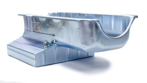 Engine Oil Pan - Claimer Pan - Rear Sump - 7 qt - 7 in Deep - Kick Out - Steel - Zinc Plated - 2-Piece Seal - Small Block Chevy - Each