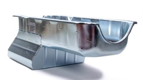 Engine Oil Pan - Street / Strip - Rear Sump - 8 qt - 8 in Deep - T Style Sump - Steel - Zinc Plated - 2-Piece Seal - Small Block Chevy - Each