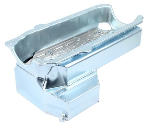 Engine Oil Pan - Competition - Rear Sump - 8 qt - 8 in Deep - Steel - Zinc Plated - 2-Piece Seal - Small Block Chevy - Each