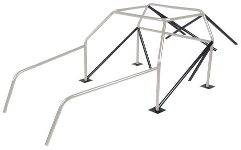 Roll Cage - Strut Kit - 12 Point - Weld-On - A-Pillar / Door / Main / Rear Struts - Floor Plates - 1.625 in Diameter - Steel - Natural - Universal - Kit