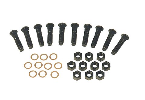 Differential Housing Stud - 3/8-24 in Thread - 1.575 in Long - Nuts / Copper Sealing Washers included - Grade 8 - Steel - Ford 9 in - Set of 10