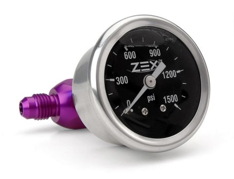 Nitrous Pressure Gauge - 0-1500 psi - Mechanical - Analog - Liquid Filled - Full Sweep - 1-1/2 in Diameter - 1/8 in NPT Port - 4 AN Adapter - Black Face - Kit