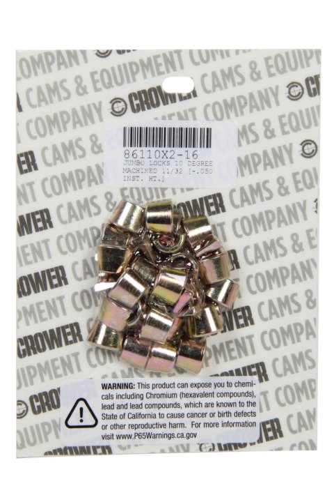 Valve Lock - Jumbo - 10 Degree - 11/32 in Valve Stem - 0.050 in Less Height - Chromoly - Cadmium - Set of 16