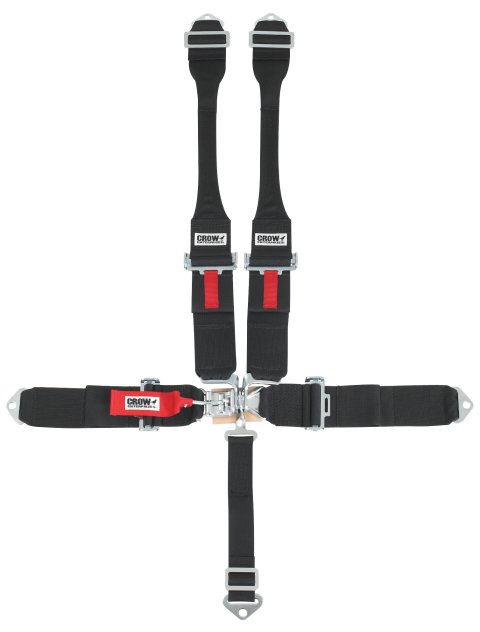 Harness - 5 Point - Latch and Link - SFI 16.1 - 52 in Length - Pull Down Adjust - Bolt-In / Wrap Around - Individual Harness - Anti-Tension Springs Included - Black Hardware - HANS Ready - Black - Kit
