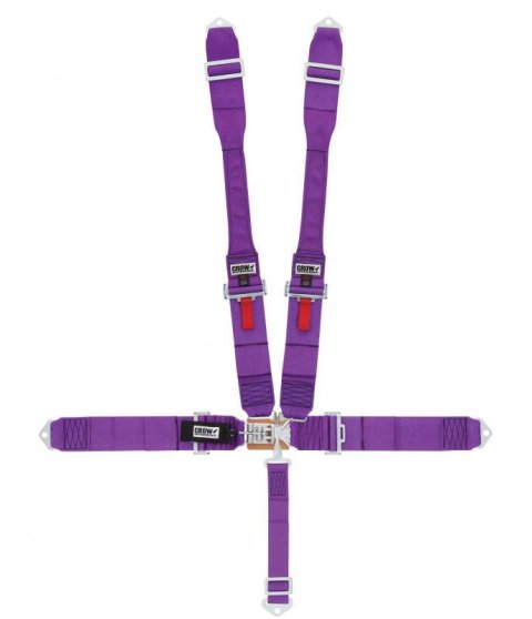 Harness - 5 Point - Latch and Link - SFI 16.1 - 52 in Length - Pull Down Adjust - Bolt-In - Individual Harness - Black Hardware - HANS Ready - Purple - Kit