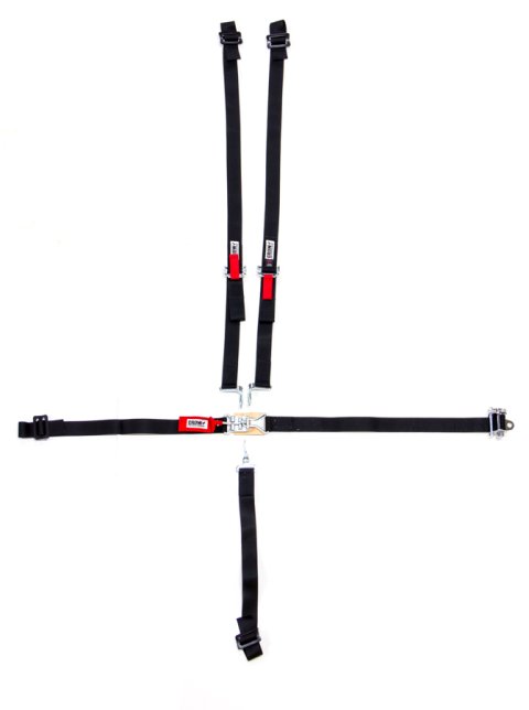 Harness - 5 Point - Latch and Link - SFI 16.1 - 50 in Length - Pull Down / Ratchet Adjust - Bolt-In - Individual Harness - Black - Kit