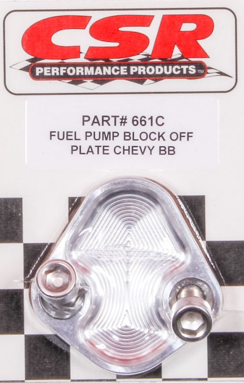 Fuel Pump Blockoff - Stainless Allen Head Screws - Gasket - Aluminum - Clear Anodized - Big Block Chevy - Each