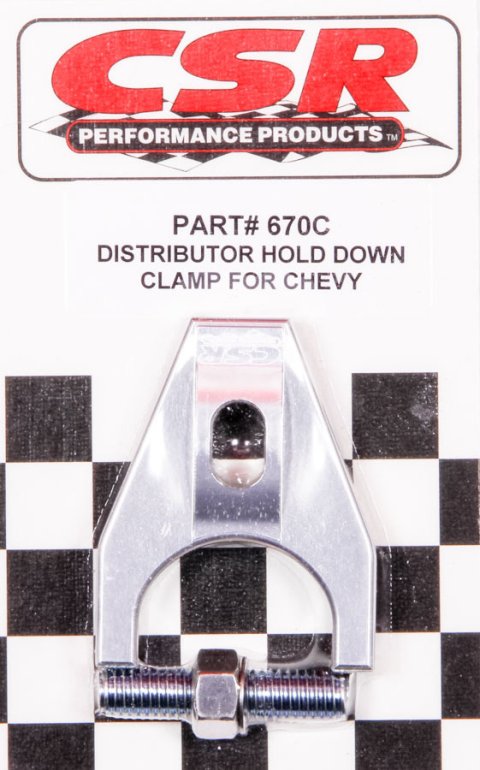 Distributor Hold Down - Stud Mounted - Hardware Included - Aluminum - Clear Anodized - Chevy V8 - Each