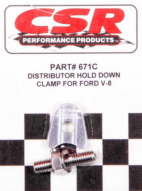 Distributor Hold Down - Stud Mounted - Hardware Included - Aluminum - Clear Anodized - Ford - Each