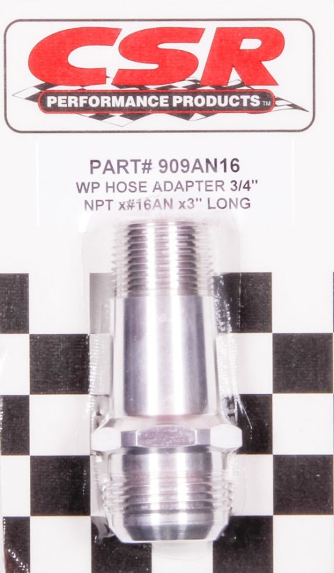 Fitting - Water Pump - 16 AN Male to 3/4 in NPT Male - 3-1/2 in Long - Aluminum - Clear Anodized - Each