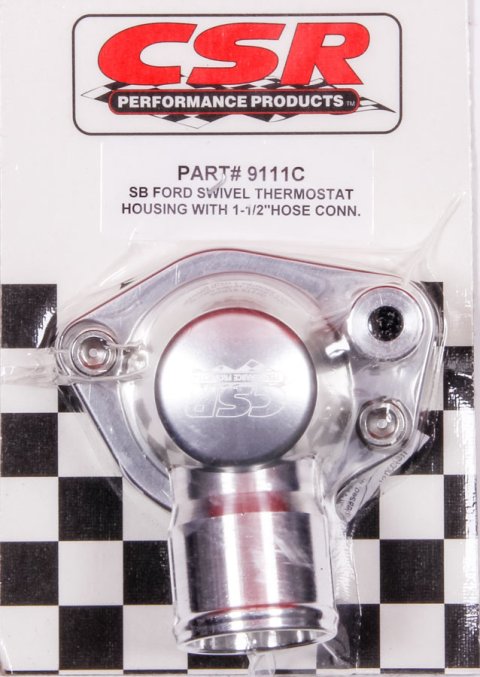 Water Neck - 90 Degree - 1-1/2 in ID Hose - Swivel - O-Ring - Hardware Included - Aluminum - Clear Anodized - Small Block Ford - Each