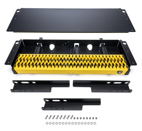 Step Board - Cargo Van Step - 36 x 7 in - Hands Free - Steel - Black / Yellow Powder Coat - Ford Fullsize Van 2013-25 - Kit