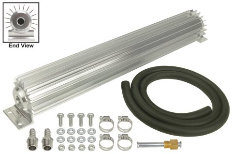 Fluid Cooler - 20.25 x 2.188 x 3.25 in - Heat Sink - 3/8 in NPT Female Inlet / Outlet - 3/8 in Hose Barb Adapters - Fitting / Hardware / Hose - Aluminum - Natural - Automatic Transmission - Kit