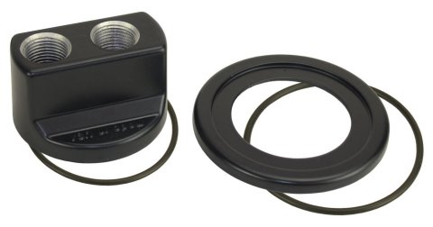 Oil Filter Adapter - Bypass - Block Mount - 13/16-16 in Center Thread - 10 AN O-Ring Inlet - 10 AN O-Ring Outlet - Aluminum - Black Powder Coat - Each