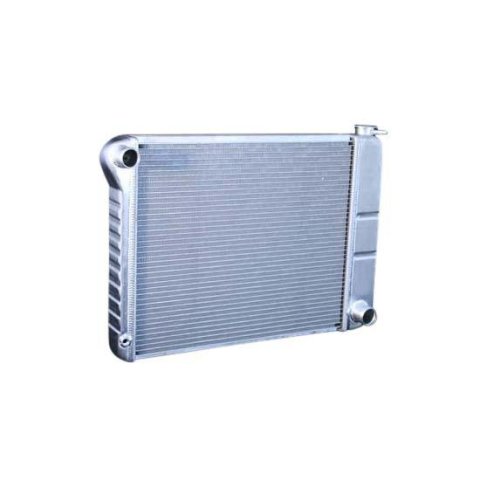Radiator - Direct Fit - 28 in W x 18.5 in H x 3.25 in D - Single Pass - Driver Side Inlet - Passenger Side Outlet - Manual Transmission - Aluminum - Natural - GM X-Body 1973-74 - Each