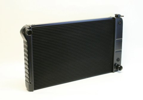 Radiator - Direct Fit - 33 in W x 18.5 in H x 3.25 in D - Single Pass - Driver Side Inlet - Passenger Side Outlet - Automatic Transmission - Aluminum - Black Paint - GM A-Body 1968-72 - Each