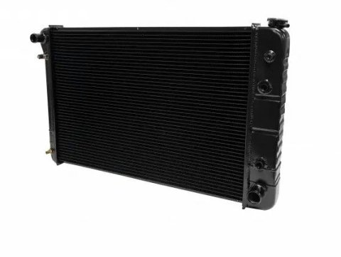 Radiator - Direct Fit - 32 in W x 21.5 in H x 3.25 in D - Single Pass - Driver Side Inlet - Passenger Side Outlet - Automatic Transmission - Aluminum - Black Paint - GM Fullsize Truck 1973-86 - Each