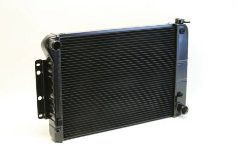 Radiator - Direct Fit - 27.5 in W x 18.5 in H x 3.25 in D - Single Pass - Driver Side Inlet - Passenger Side Outlet - Automatic Transmission - Aluminum - Black Paint - GM F-Body 1967-69 - Each