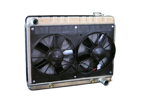 Radiator and Fan - Pro-Series - 25.5 in W x 20 in H x 6.75 in D - Dual Fans - Driver Side Inlet - Passenger Side Outlet - Automatic Transmission - Aluminum - Natural - GM X-Body 1962-67 - Kit