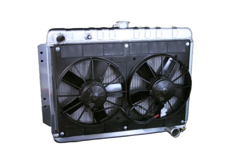 Radiator and Fan - Pro-Series - 25.5 in W x 20 in H x 6.75 in D - Dual Fans - Driver Side Inlet - Passenger Side Outlet - Automatic Transmission - Aluminum - Natural - GM B-Body 1965-70 - Kit