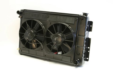 Radiator and Fan - Pro-Series - 27.5 in W x 18.5 in H x 6.75 in D - Dual Fans - Driver Side Inlet - Passenger Side Outlet - Manual Transmission - Aluminum - Black Paint - GM F-Body 1967-69 - Kit