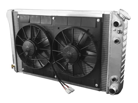 Radiator and Fan - LSX Conversion - 31 in W x 18.5 in H x 3.25 in D - Dual Fans - Passenger Side Inlet - Passenger Side Outlet - Automatic Transmission - Aluminum - Natural - GM F-Body 1970-81 - Kit