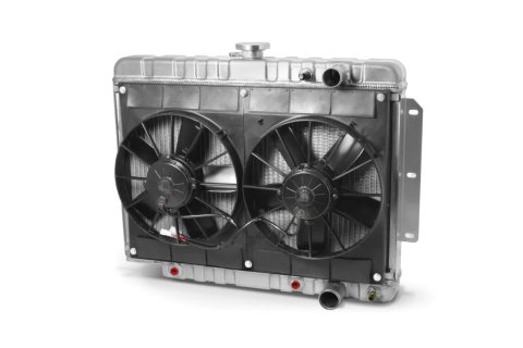 Radiator and Fan - LSX Conversion - 28 in W x 20.5 in H x 3 in D - Dual Fans - Passenger Side Inlet - Passenger Side Outlet - Automatic Transmission - Aluminum - Natural - GM B-Body 1959-64 - Kit