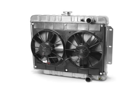 Radiator and Fan - LSX Conversion - 28 in W x 20.5 in H x 3 in D - Dual Fans - Passenger Side Inlet - Passenger Side Outlet - Manual Transmission - Aluminum - Natural - GM B-Body 1959-64 - Kit