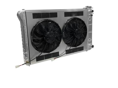 Radiator and Fan - LSX Conversion - 32 in W x 21.5 in H x 6.75 in D - Dual Fans - Passenger Side Inlet - Passenger Side Outlet - Automatic Transmission - Aluminum - Natural - GM Fullsize Truck 1973-86 - Kit
