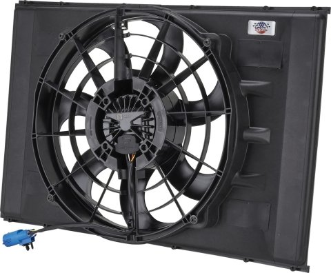 Electric Cooling Fan - 16 in Fan - Puller - 2430 CFM - 12V - Curved Blade - 27.5 in x 18.64 in - 4.015 in Thick - Plastic - Kit