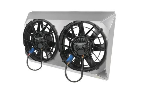 Electric Cooling Fan - Dual 12 in Fan - Puller - 1802 CFM - 12V - Curved Blade - 27.5 in x 18.64 in - 4.015 in Thick - Plastic - Kit