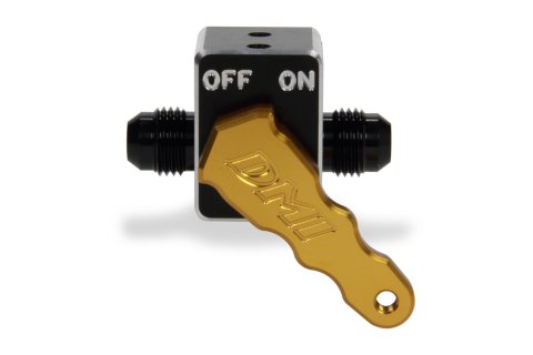 Shut Off Valve - Manual - 6 AN Male to 6 AN Male - Aluminum - Black Anodized Body / Gold Anodized Handle - Each