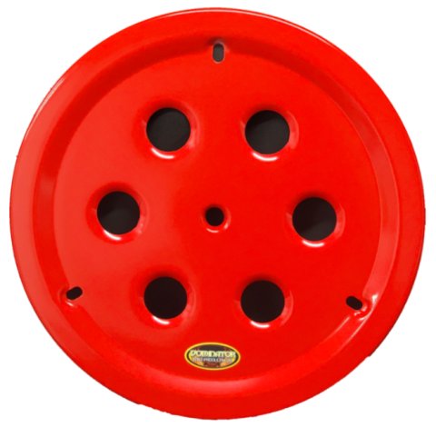 Mud Cover - Bolt-On - Vented Center Hole - Aluminum - Red Anodized - 15 in Wheels - Each