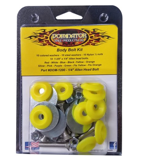 Countersunk Bolt Kit - 1/4-20 in Thread - 1.75 in Long - Allen Head - Countersunk Washers / Nuts - Plastic / Steel - Fluorescent Yellow - Set of 10