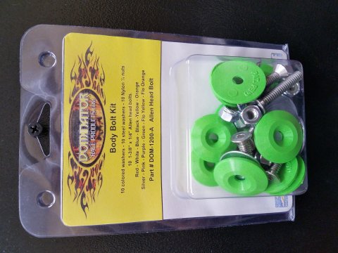 Countersunk Bolt Kit - 1/4-20 in Thread - 1.75 in Long - Allen Head - Countersunk Washers / Nuts - Plastic / Steel - Xtreme Green - Set of 10
