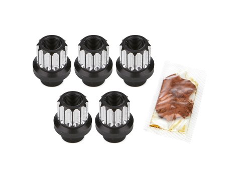 Lug Nut - Shank - 1/2-20 in Thread - 0.400 in Length Shank - Open End - 12 Point - Aluminum - Black / Silver Machined - Set of 5