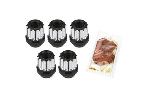 Lug Nut - Acorn - 12 mm x 1.5 Thread - Open End - 12 Point - Aluminum - Black / Silver Machined - Set of 5