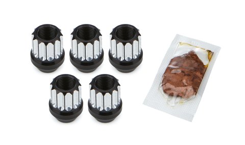 Lug Nut - Acorn - 14 mm x 1.5 Thread - Open End - 12 Point - Aluminum - Black / Silver Machined - Set of 5