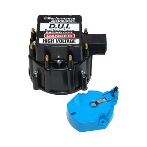 Cap and Rotor Kit - HEI Style Terminal - Brass Terminals - Twist Lock - Black - Non-Vented - Chevy V8 - Kit