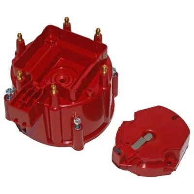 Cap and Rotor Kit - HEI Style Terminal - Brass Terminals - Twist Lock - Red - Non-Vented - GM Inline-6 / GM V6 - Kit