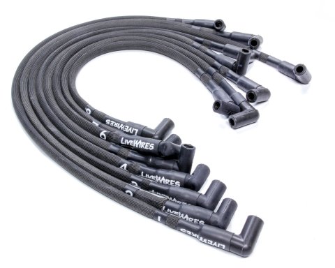 Spark Plug Wire Set - Livewires - Spiral Core - 10 mm - Black - 90 Degree Plug Boots - HEI Style Terminal - GM V8 - Kit