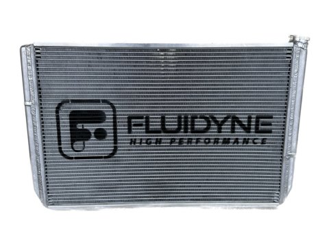 Radiator and Fan - 28.875 in W x 18 in H x 2 in D - Triple Pass - Passenger Side Inlet - Driver Side Outlet - Aluminum - Natural - Chevy - Super Late Model - Kit